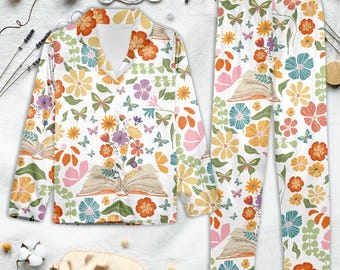 Conjunto de pijama con diseño de libro floral, ropa de dormir estilo cottagecore