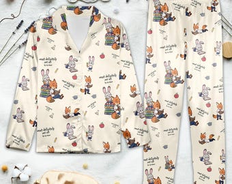 Pijama de conejito y zorro: pijama de animales de dibujos animados, regalo para profesores
