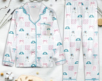Conjunto de pijama de enfermera / Iconos médicos en tonos pastel, pijama de algodón