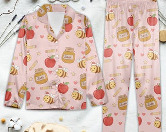 Pijama de abeja y manzana / Pijama kawaii rosa para mujer