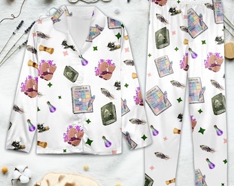 Pijama mágico para profesora: plan de clase y estampado de pociones, ropa de estar por casa de brujas