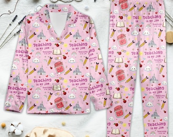 Conjunto de pijama "Me encanta enseñar" / Pijama rosa estilo Kawaii para profesoras