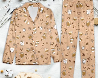 Pijama Kawaii Coffee, color beige caramelo