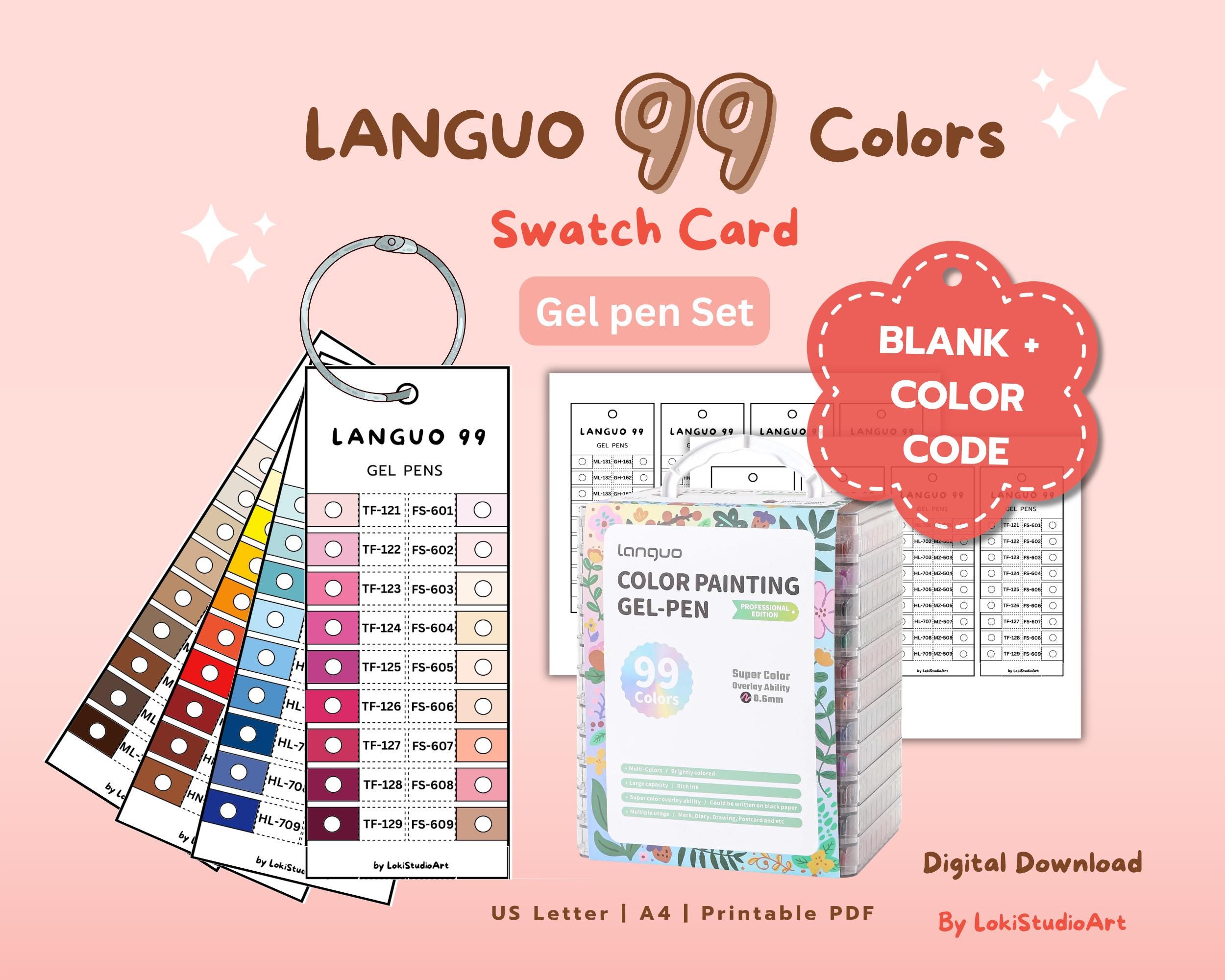 Languo 99 Colors Gel Pen Swatch Card Printable PDF | Blank Color Chart ...