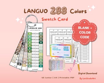 Languo 288 Colors Swatch Card Printable | Acrylic Marker Color Chart | Blank + Color Code Sheet | US Letter & A4 PDF | Digital Download