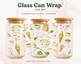 Matcha Glass Can Wrap PNG: Matcha Lover Gift , UV dtf (Digital Download)