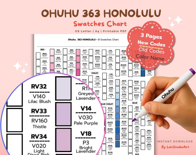 Ohuhu Honolulu B 363 Old & New Codes Swatch - Printable Marker Color ...