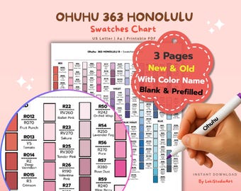 Ohuhu Honolulu B 363 Old & New Codes Swatch und die vorausgefüllte Datei-Printable Marker Color Chart PDF • Ohuhu Marker Chart for Artists (PDF)