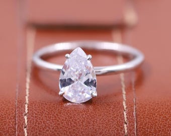 Hidden Halo Engagement Ring, IGI Certified Pear Cut Lab Grown Diamond Ring, Moissanite Invisible Halo Wedding Ring, Handmade Proposal Ring