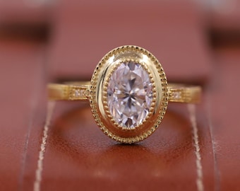 Bezel Set Oval Solitaire Designer Ring, Oval Milgrain Wedding Ring, 2 CT Fancy Bezel Set Oval Moissanite Engagement Ring,Ring Gift for Women