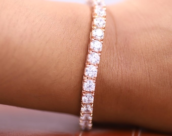 Round Cut Lab Diamond Tennis Bracelet, EF-VS Diamond Wedding Bracelet, CVD Diamond Bridal Bracelet, 14K Solid Gold Diamond Bracelet For Her