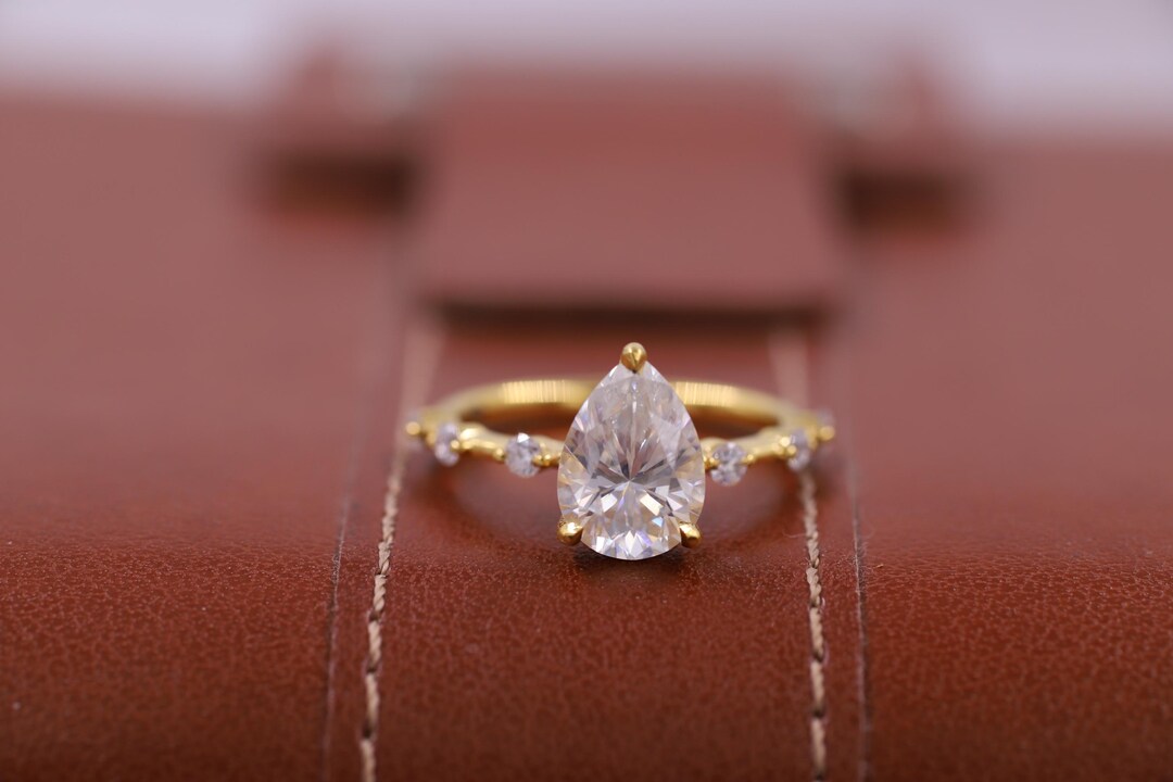 Pear Cut Moissanite Ring, Distance Pave Set Band, Anniversary Ring ...