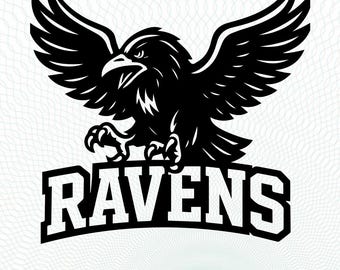Logotipo del equipo deportivo Ravens SVG PNG DXF Mascota Béisbol, baloncesto, fútbol americano, silueta de Cricut Ravens, descarga instantánea de vectores
