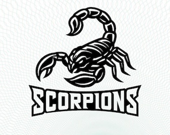 Archivo SVG de los Scorpions, logotipo de los Scorpions, fútbol americano de los Scorpions, PNG de los Scorpions, mascota de los Scorpions, archivo de corte para Cricut con el logo del equipo escolar Scorpions