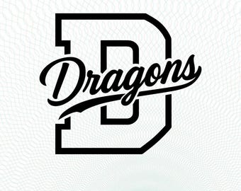 Logotipo de equipo deportivo Dragons SVG, PNG, DXF. Mascota Dragons para béisbol, baloncesto, fútbol americano y fútbol. Compatible con Cricut y Silhouette. Descarga instantánea.