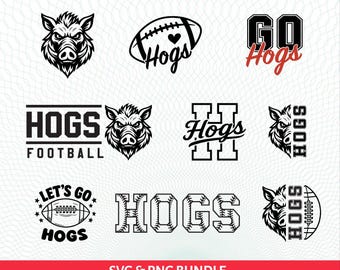 Logotipo del equipo Hogs SVG, paquete Hogs PNG, béisbol, baloncesto, fútbol, silueta de diseño de fútbol, equipo Hogs Cricut Hogs PNG