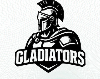 Logotipo SVG de Gladiadores, equipo deportivo escolar, Gladiadores PNG, PDF, DXF, béisbol, baloncesto, fútbol, Gladiadores, fútbol, descarga instantánea de Cricut