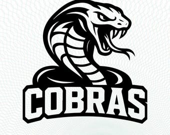 Logotipo del equipo deportivo Cobras SVG PNG DXF Mascota Béisbol, Baloncesto, Fútbol Americano, Fútbol Americano, Diseños para Cricut Silueta, Descarga instantánea de vectores