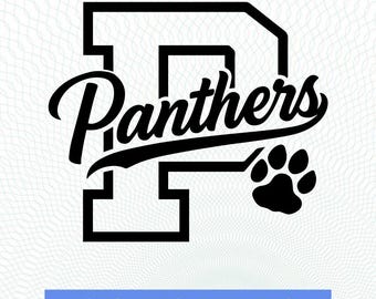 Logotipo del equipo deportivo Panthers en formato SVG (PNG, DXF), mascota de los Panthers (béisbol, baloncesto, fútbol americano), compatible con Cricut y Silhouette. Descarga instantánea de vectores.