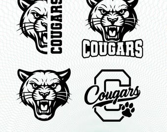 Paquete SVG de Cougars, logotipo del equipo deportivo, equipo deportivo Cougars PNG, diseño de silueta de béisbol, baloncesto, fútbol, fútbol, Cricut, archivo instantáneo