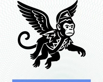 Mono volador del Mago de Oz (svg, cricut y silueta), archivo SVG de OZ, imagen de mono volador, oz, logotipo del mago, corte Cricut, descarga digital