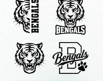Logotipo del equipo deportivo Bengals en formato SVG y PNG, mascota de los Bengals para béisbol, baloncesto y fútbol americano, ideal para camisetas de los Bengals, compatible con Cricut y Silhouette. Descarga instantánea.