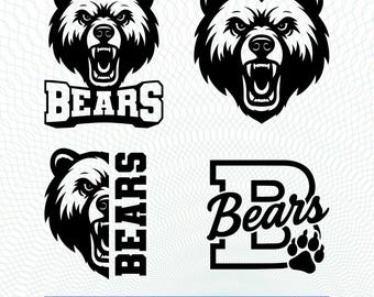 Paquete SVG de osos, logotipo de equipo deportivo, osos PNG, equipo deportivo, béisbol, baloncesto, fútbol, fútbol, silueta de Cricut, archivo de corte de osos instantáneo