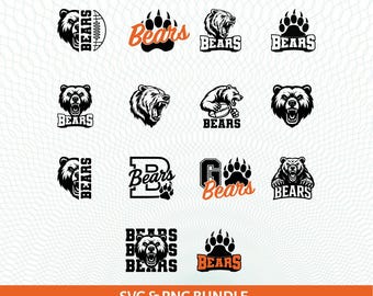 Paquete SVG de osos, logotipo de equipo deportivo SVG PNG, mascota de béisbol, baloncesto, fútbol, diseños de Cricut, silueta, vector, descarga instantánea