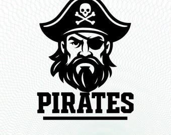 Logotipo de equipo deportivo de los Piratas SVG, PNG, DXF, diseño de béisbol, baloncesto, fútbol y fútbol de los Piratas, silueta de Cricut, descarga instantánea de los Piratas