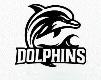 Delfines SVG Logotipo de equipo deportivo SVG PNG DXF Mascota delfín Béisbol, baloncesto, fútbol, fútbol, delfines Cricut Silueta Descarga instantánea