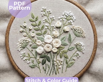 Motif de broderie florale blanche (PDF) – Motif botanique minimaliste