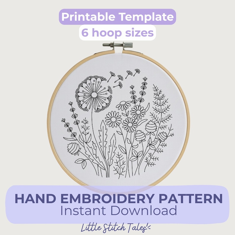 Dandelion & Wildflowers Hand Embroidery Pattern PDF – Meadow Floral ...