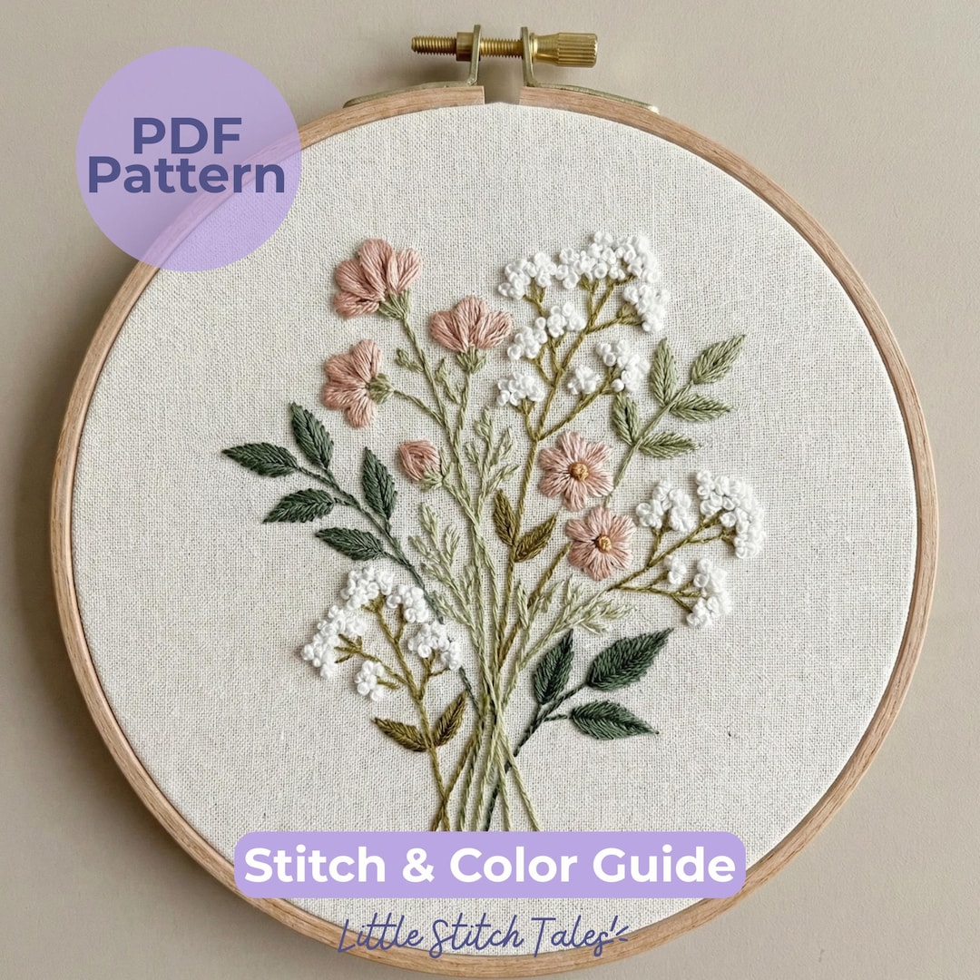 Floral Bouquet Hand Embroidery Pattern PDF – Botanical Hoop Design ...