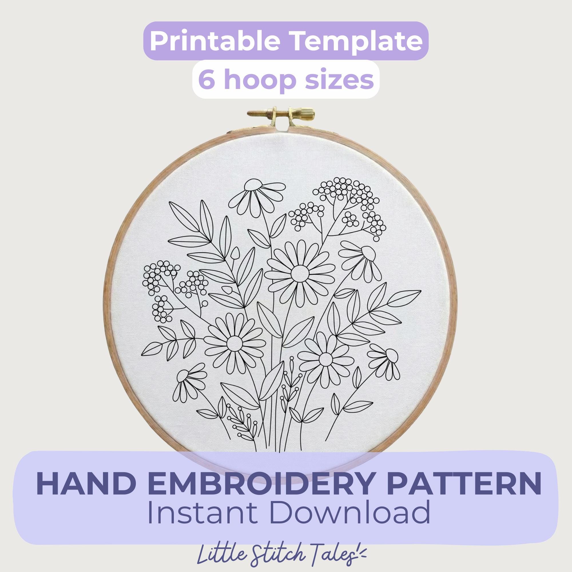 Blue Floral Embroidery Pattern (PDF) – Botanical Wildflower Hoop Design ...