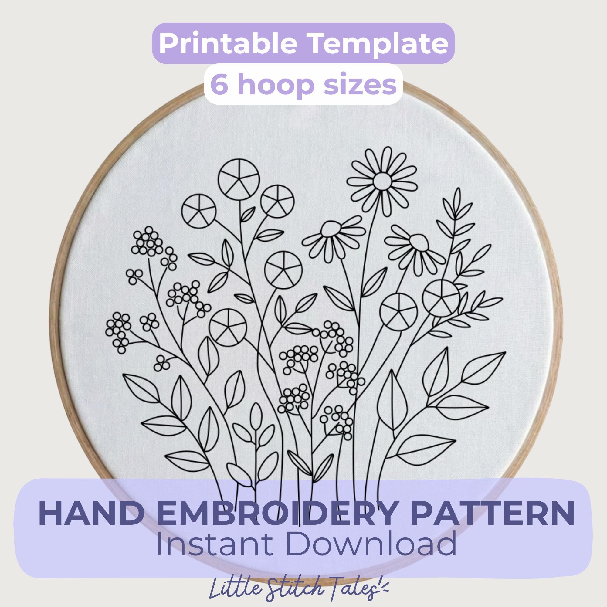 Soft Meadow Flowers Embroidery Pattern (PDF) – Floral Botanical Hoop ...