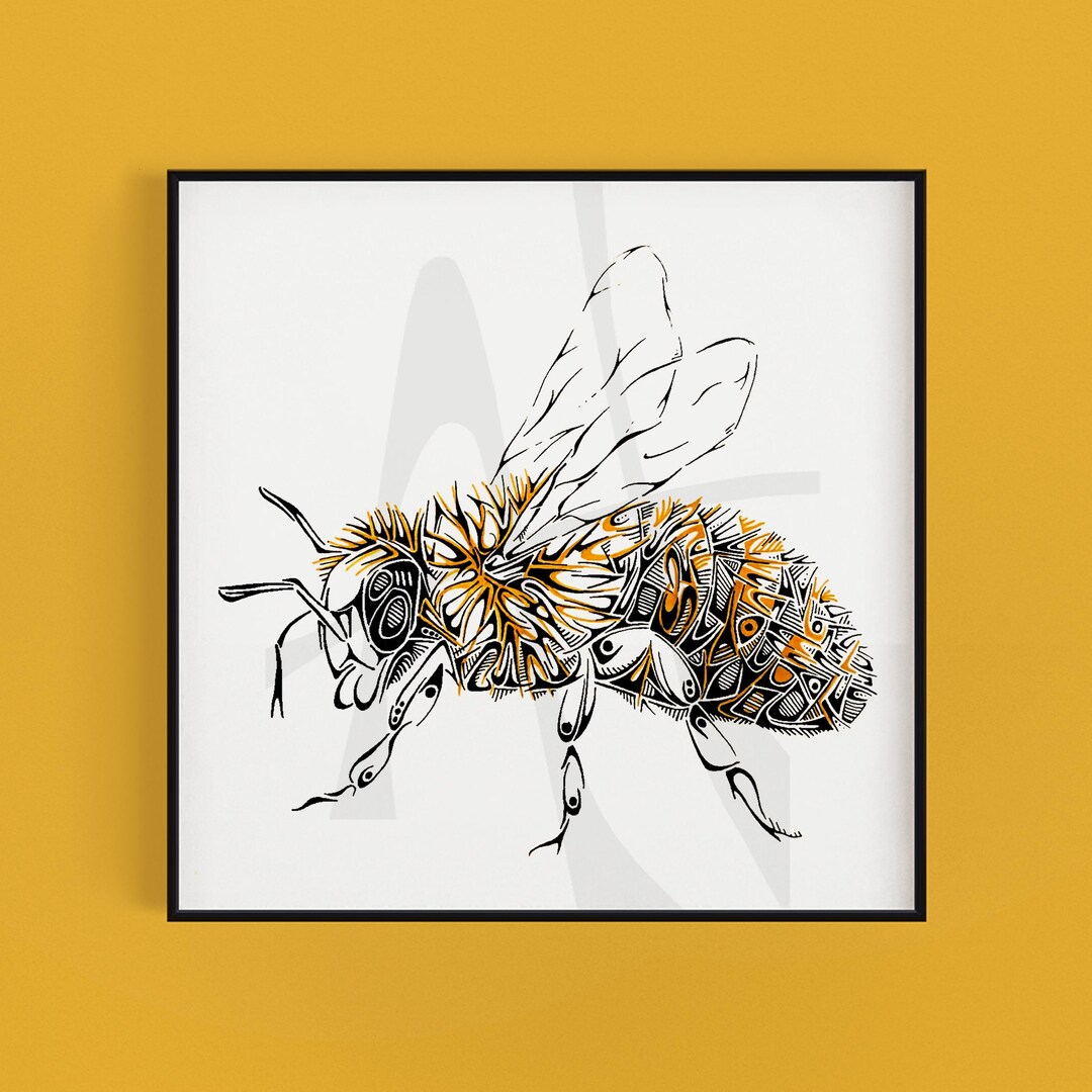 Bee Art Print: Fine Line Insect Illustration, Nature Home Decor - Etsy