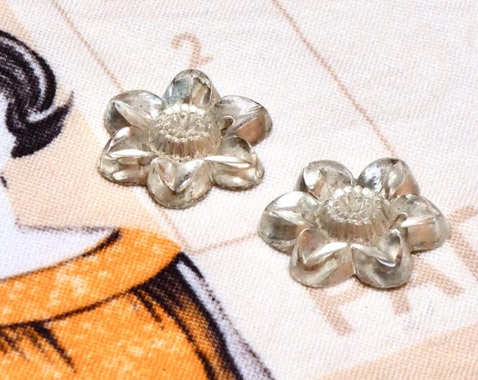 Vintage MCM 1950 Button Collection Pair Glass Clear Coloured 6 Petal Shaped