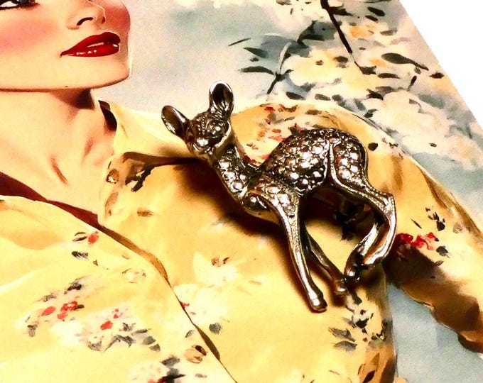 Vintage MCM Marcasite Brooch Dainty Deer Figural Jewellery