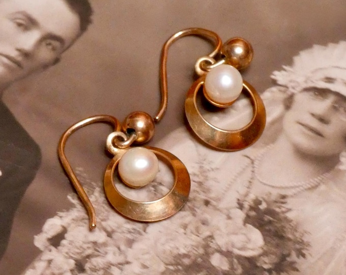 Vintage Victorian 10k Gold and Pearl Drop Earrings