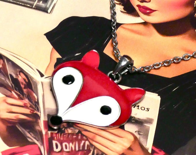 Vintage Retro Enamel Necklace Fun Fantastic Mr Fox Figural Pendant