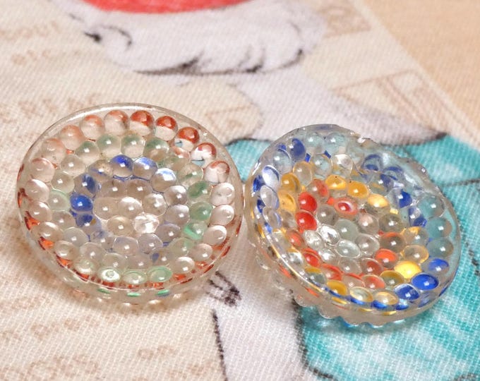 Vintage MCM 1950 Button Collection Pair Clear Glass Coloured Dots