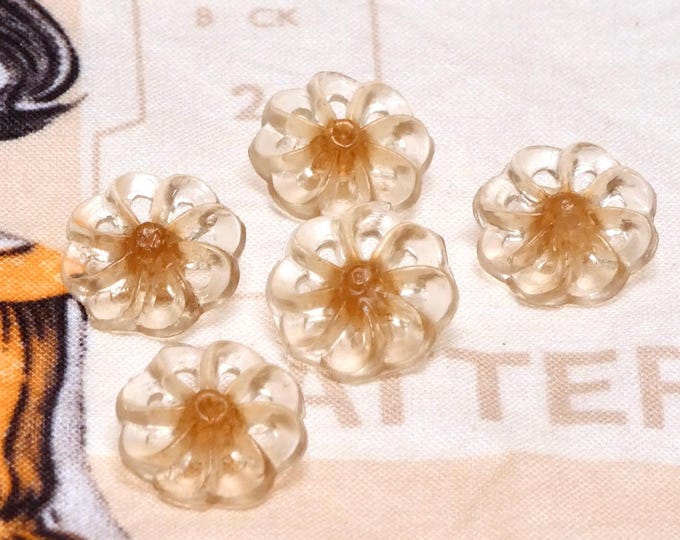 Vintage MCM 1950 Button Collection 5 Plastic Figural Clear Coloured Flower Shaped Buttons