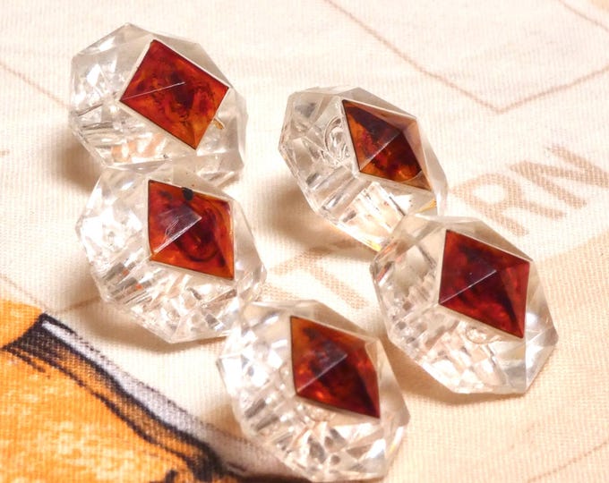 Vintage MCM 1950s Button Collection 5 Plastic Clear and Faux Tortoise shell Coloured Buttons