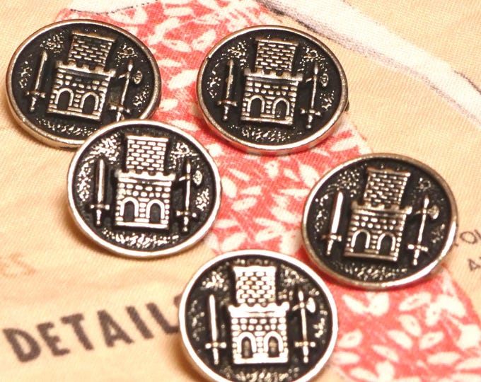 Vintage MCM 1950 Button Collection 5 Metal Silver Figural Mens Cardigan Buttons