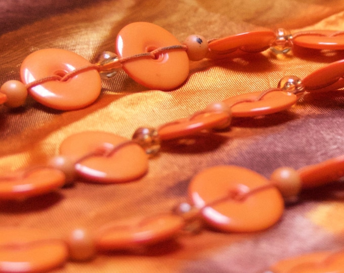 Vintage 1970s Orange Resin Beaded Necklace - Bohemian Opera Length