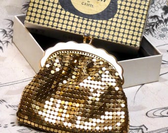 Vintage Glomesh Gold Coin Purse Retro 1970s with Kiss Clasp In Original Box Vintage Australian Fashion