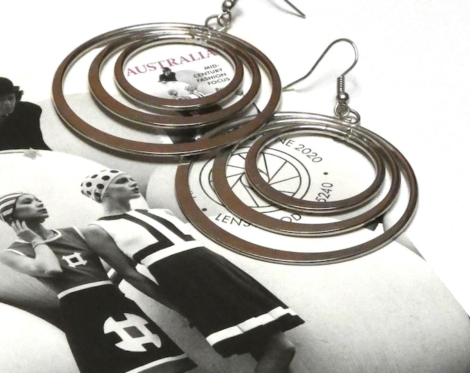 Vintage Retro 1980 Large Hoop Earrings Gypsy Earrings Bohemian Silver Tone Metal 3 Ring Graduating Sized Hoops Pierced Earrings