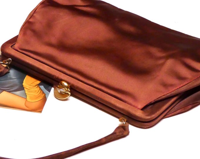 Vintage 1950 MCM Collectable JACK EATON Handbag Brown Satin Evening or Formal Bag