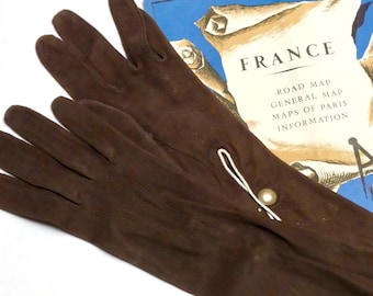 Vintage Brown Leather Gloves 1950s MCM SoftestKid Leather Gloves Long Chocolate Vintage Style