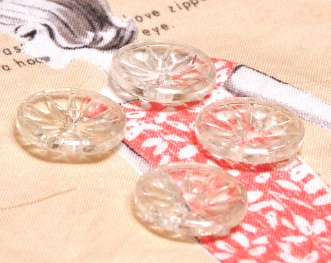 Vintage 1940s Glass Buttons, Starburst Pattern, Set of 4